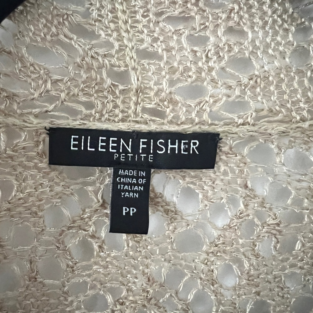 Eileen Fisher Open Knit Italian Yarn Linen Metallic Cardigan PP Tan - Picture 3 of 6